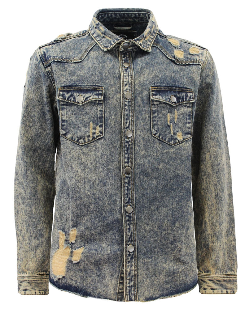 MENS RIPPED BUTTON DENIM OVERSHIRT (3 Colors)