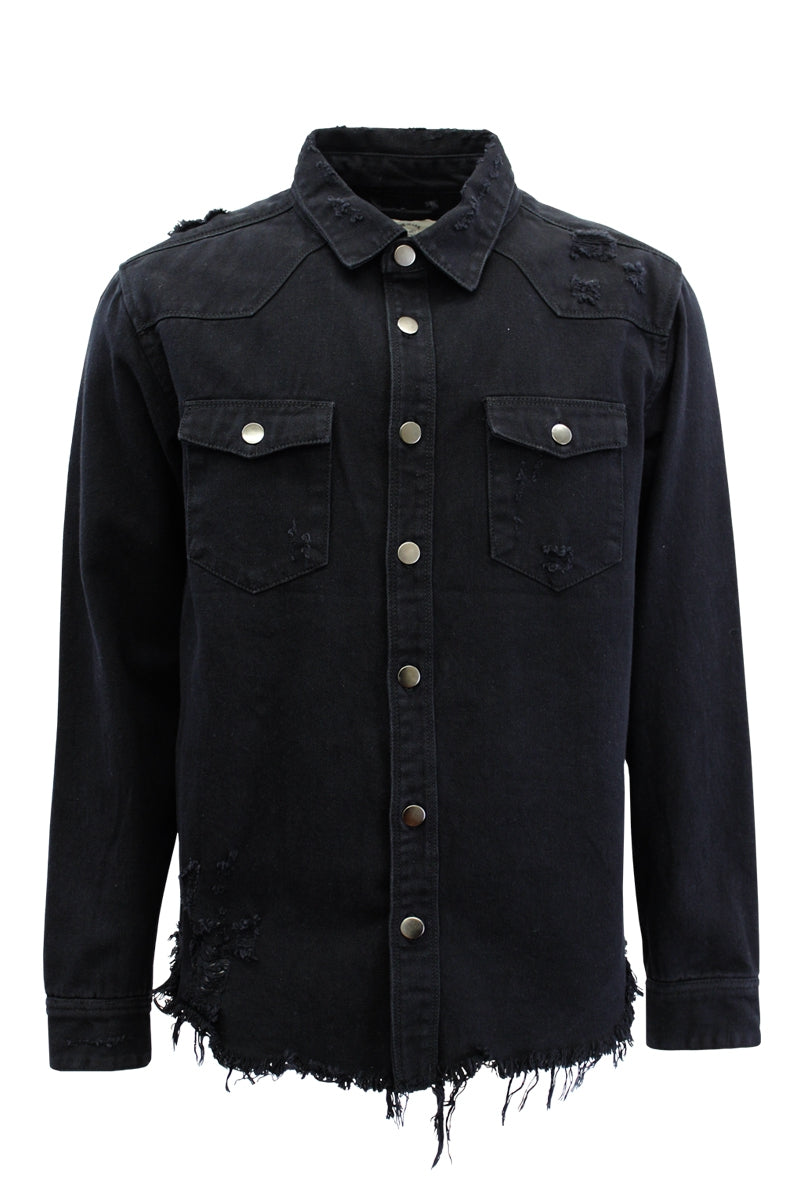 MENS RIPPED BUTTON DENIM OVERSHIRT (3 Colors)