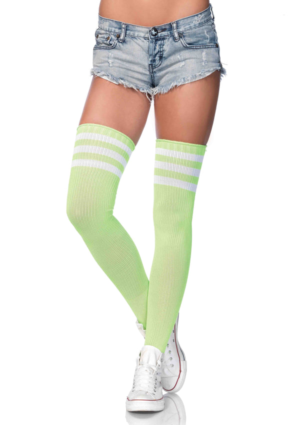 Athletic Ribbed Thigh Highs Green/White