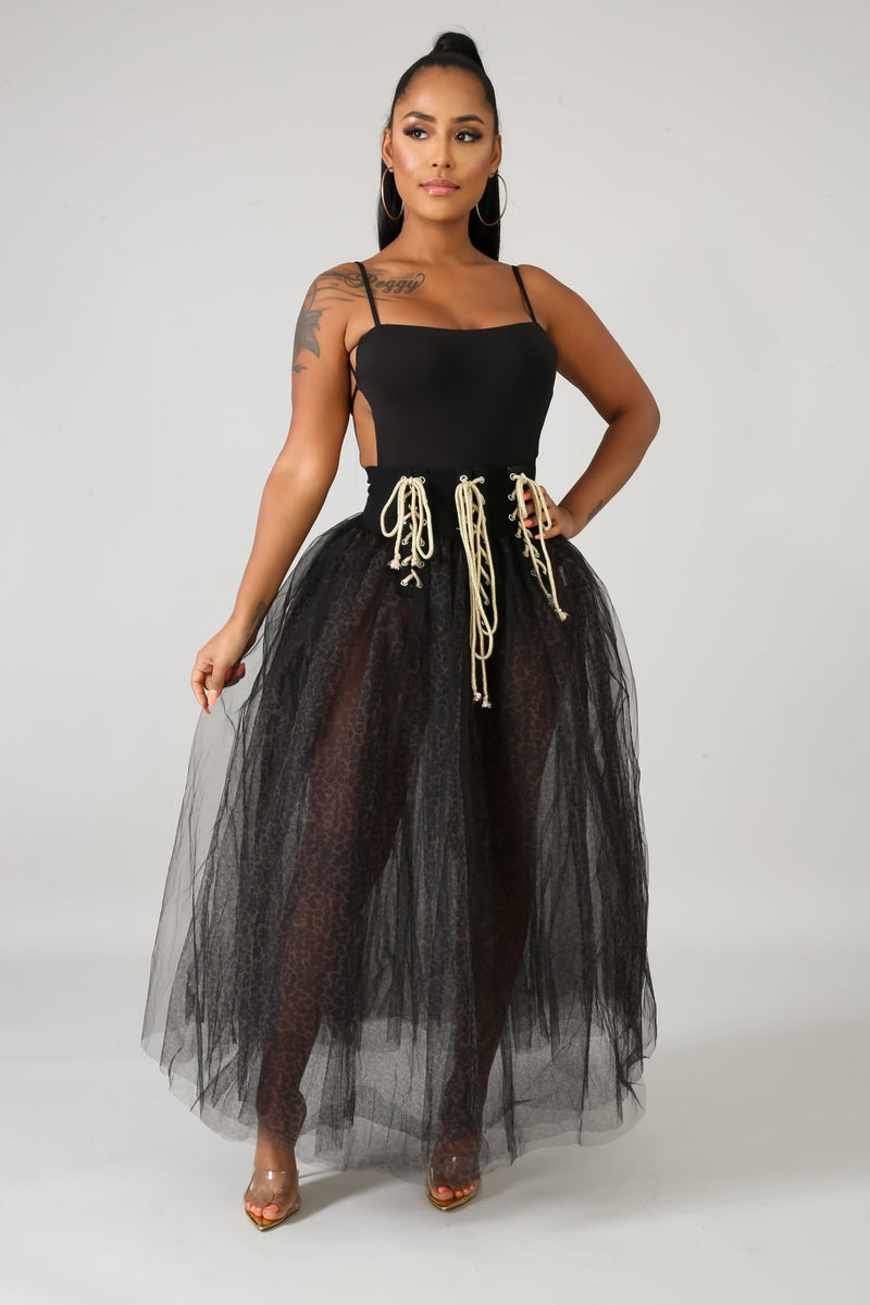 Wild Lace Up Leopard Tulle Maxi Skirt