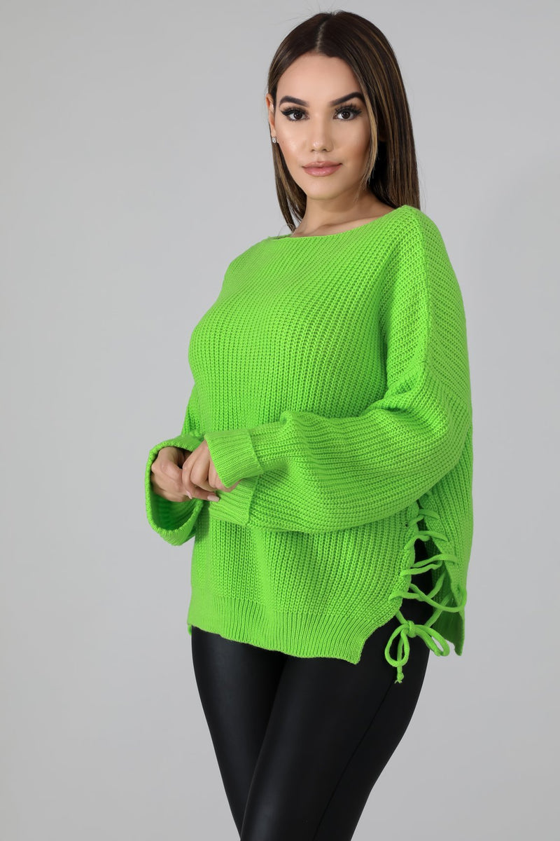 Green Knit Braid Sweater