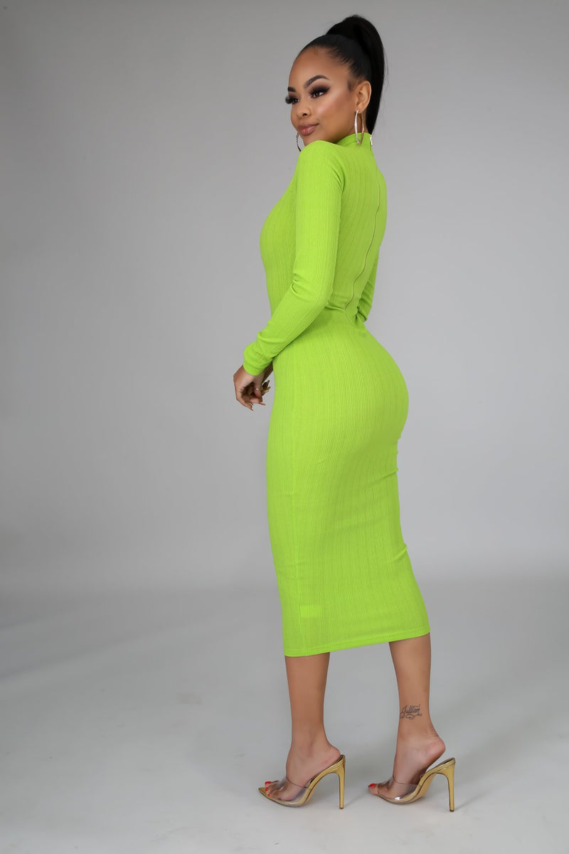 Neon Rib Knit Midi Dress