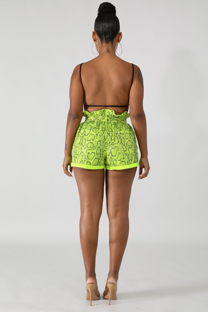 Neon Faux Shine Snakeskin Boxy Shorts