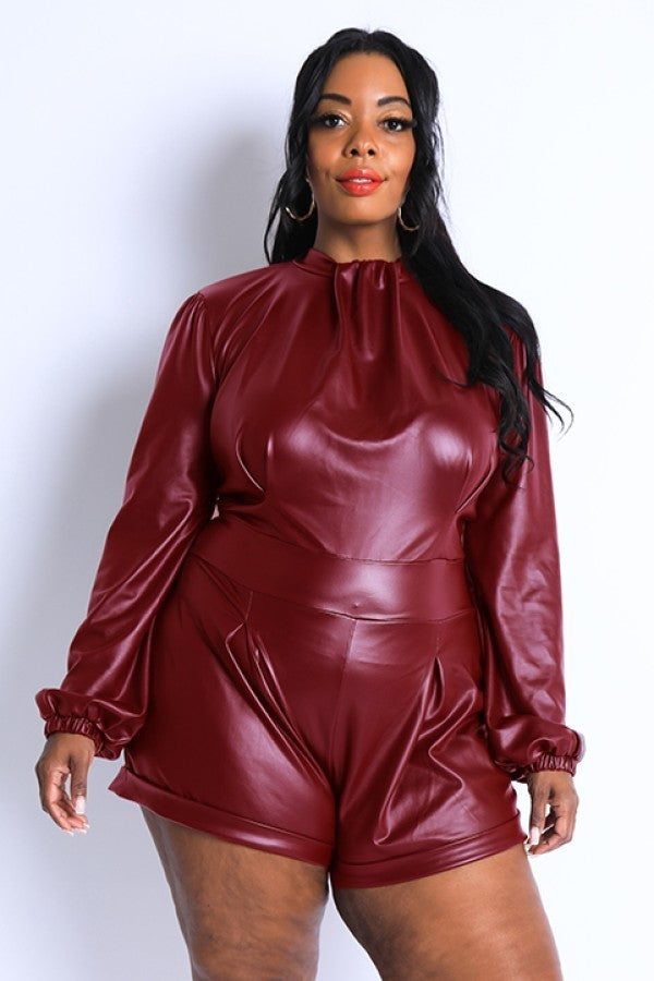 Plus Size Back Opened Tie Puff Sleeve Romper